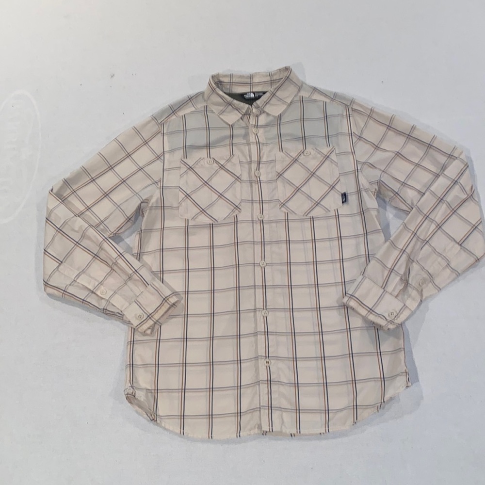 The North Face men’s cream and tan long sleeve button down hiking shirt size M - Picture 1 of 8
